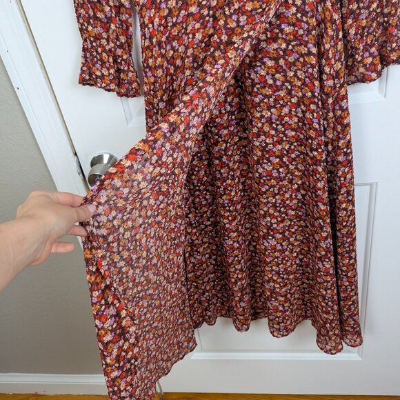 Madewell | Brown Multicolor Floral Faux Wrap Dress Size 0 - Picture 4 of 10